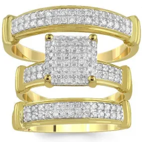 10K Yellow Solid Gold Diamond Wedding Ring Band Set 0.84 Ctw