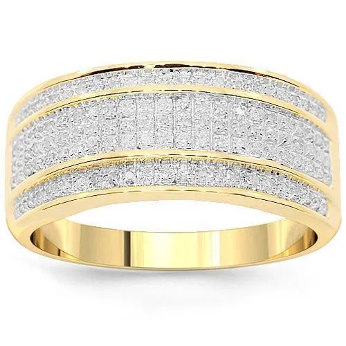 10K Yellow Solid Gold Mens Diamond Wedding Ring Band 0.38 Ctw