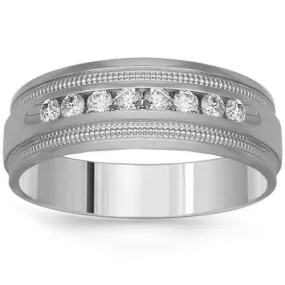 14K Solid White Gold Mens Diamond Wedding Band 0.25 Ctw