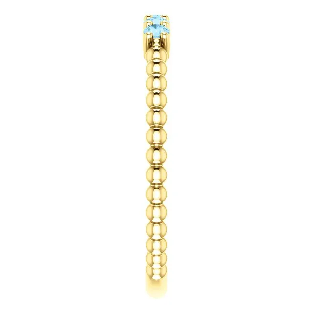 14KT GOLD 0.15 CTW ROUND AQUAMARINE 5 STONE BEADED STACKABLE RING