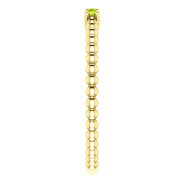 14KT GOLD 0.15 CTW ROUND PERIDOT 3 STONE BEADED STACKABLE RING