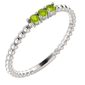 14KT GOLD 0.15 CTW ROUND PERIDOT 3 STONE BEADED STACKABLE RING