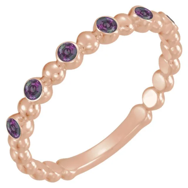 14KT GOLD 0.18 CTW ROUND ALEXANDRITE BEADED STACKABLE RING