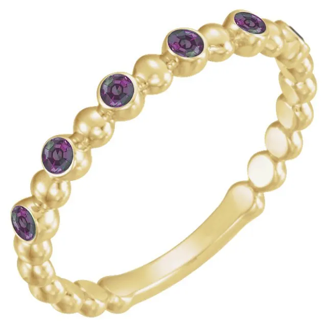 14KT GOLD 0.18 CTW ROUND ALEXANDRITE BEADED STACKABLE RING