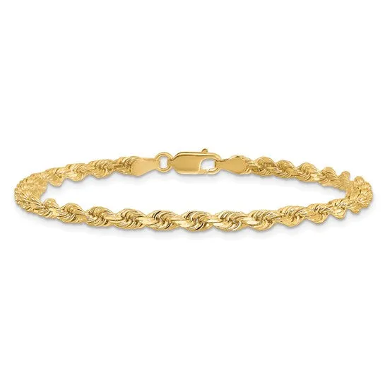 14KT GOLD 3.5MM DIAMOND CUT HANDMADE ROPE CHAIN BRACELET- 3 LENGTHS & 2 COLORS