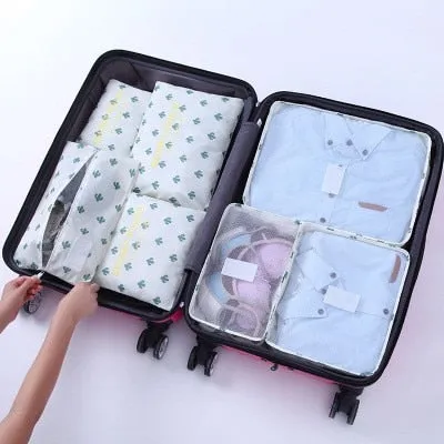 2017 New 7PCS/Set High Quality Oxford Cloth Travel Mesh Bag In Bag Luggage Organizer Packing Cube