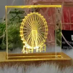 3D Crystal Ferris Wheel Solid Cube With Warm Led with Wood Base