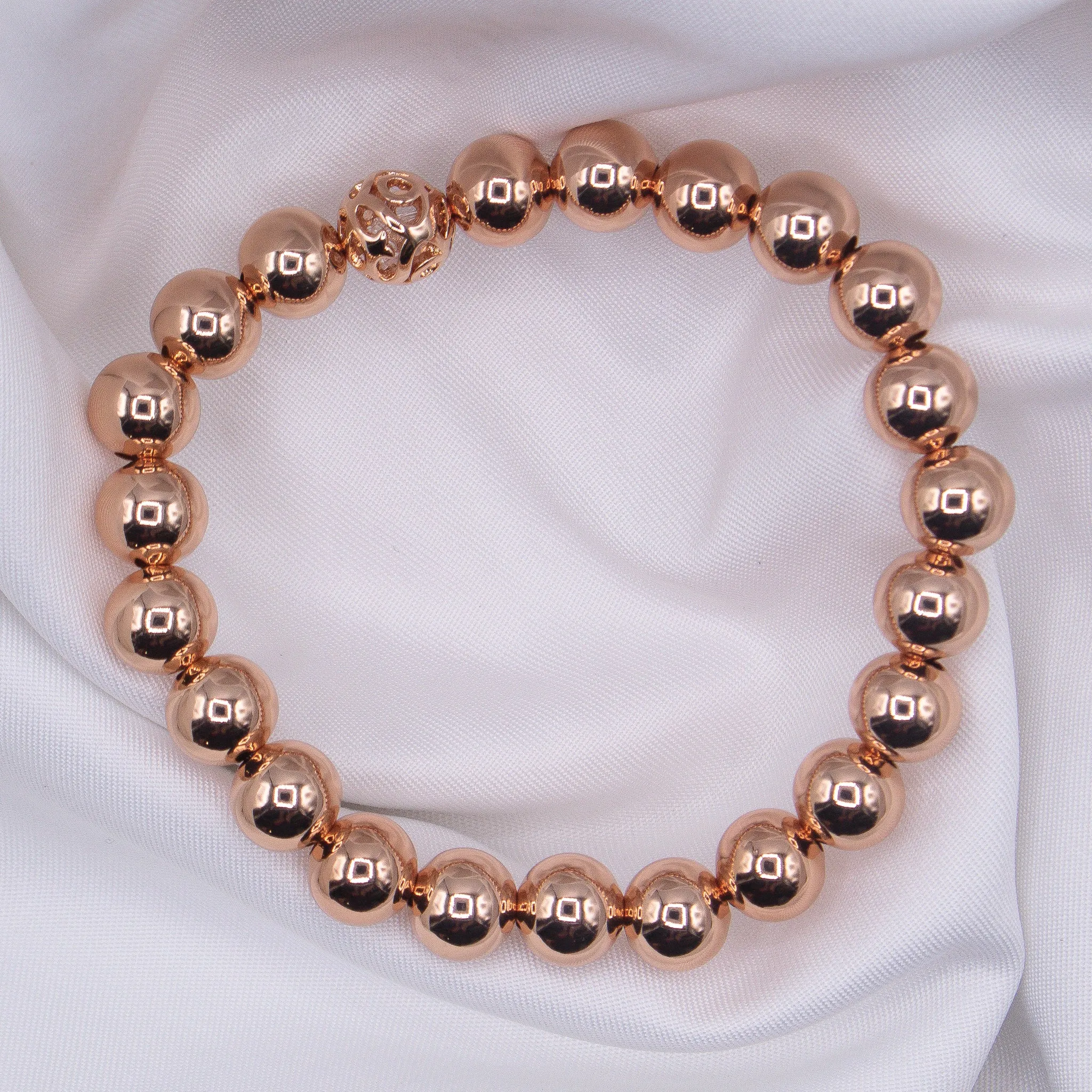 8mm 14k Rose Gold Filled Smooth Beaded Bracelet