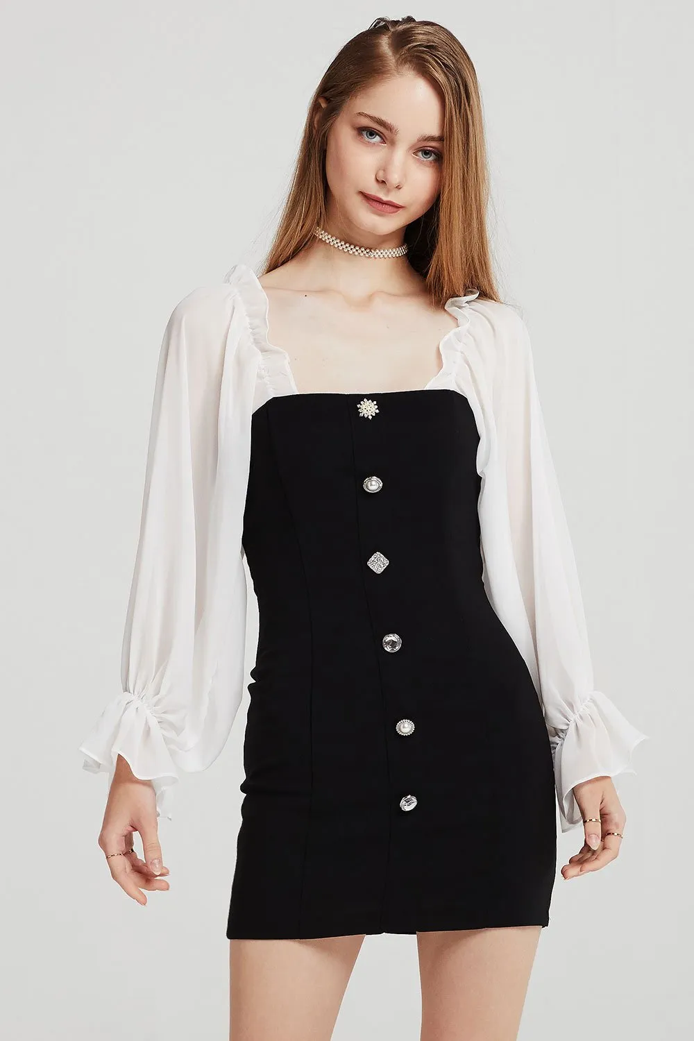 Alexis Jewel Button Dress w/ Frill Top