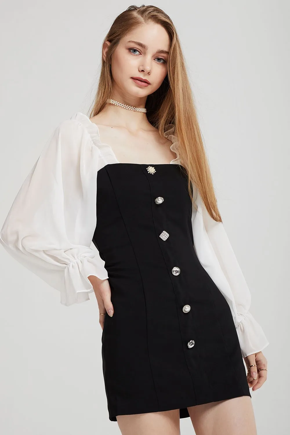 Alexis Jewel Button Dress w/ Frill Top