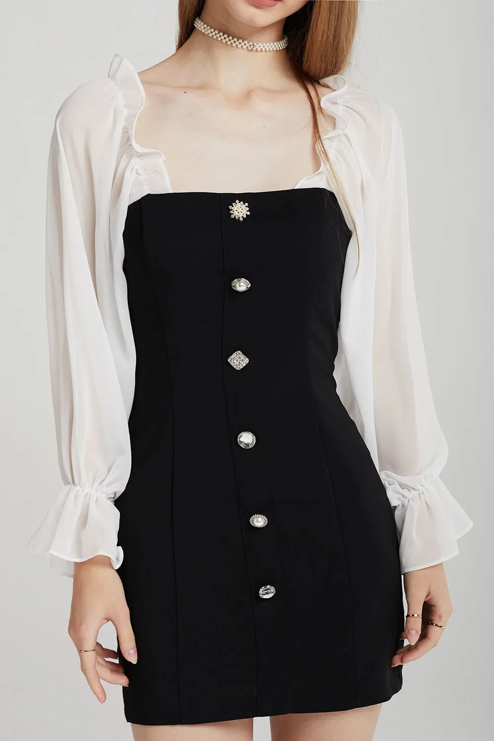 Alexis Jewel Button Dress w/ Frill Top