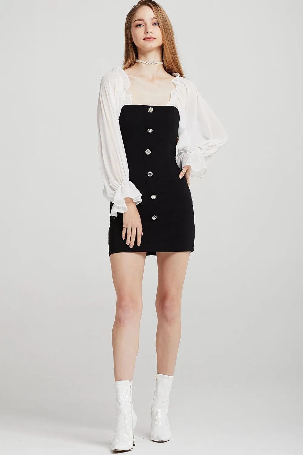 Alexis Jewel Button Dress w/ Frill Top