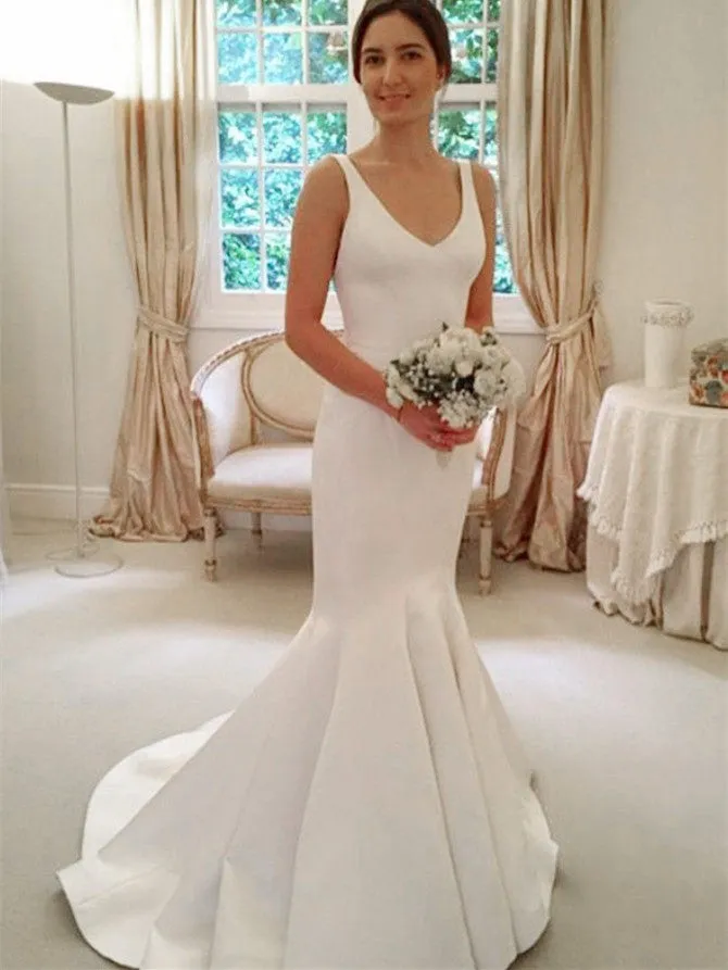 Alluring Satin Spaghetti Straps Neckline Mermaid Wedding Dresses WD164