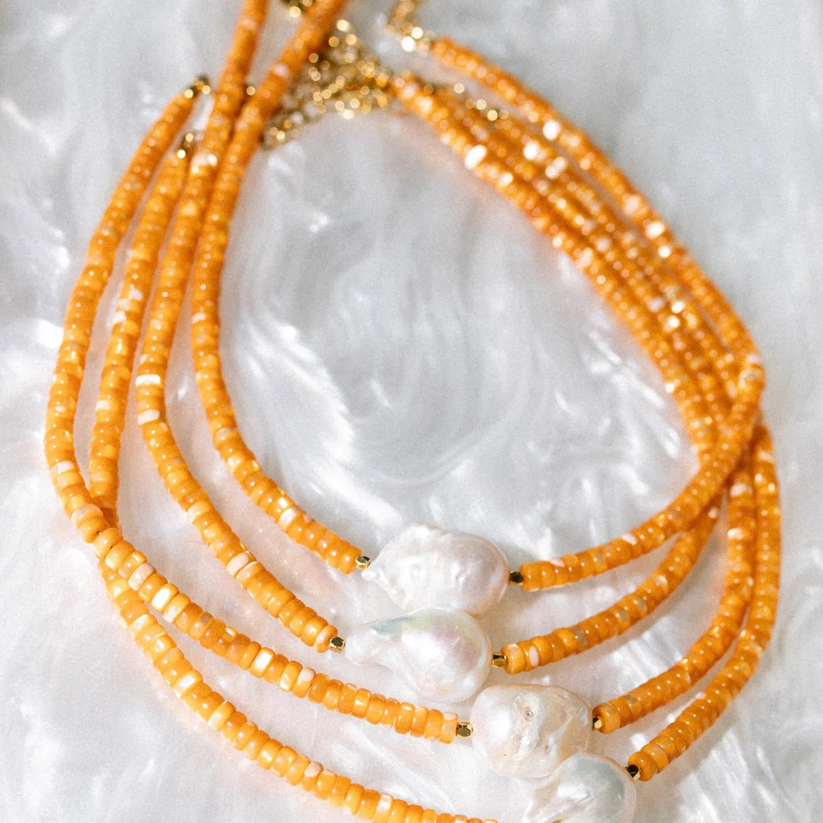 Amalfi Baroque Pearl Necklace in Tangerine