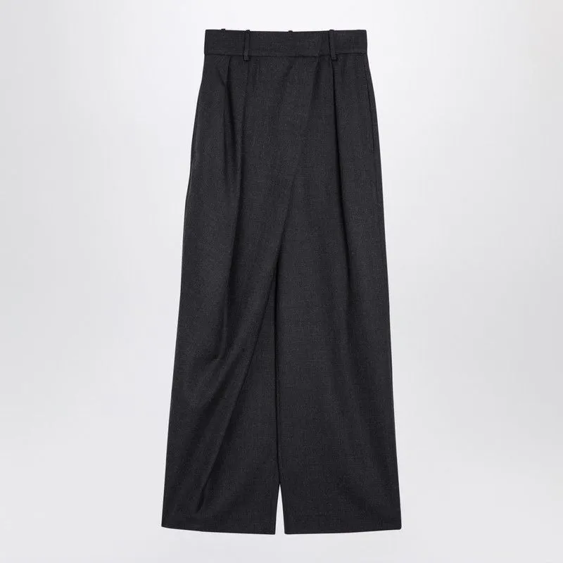 ANTHRACITE GREY WOOL WIDE TROUSERS