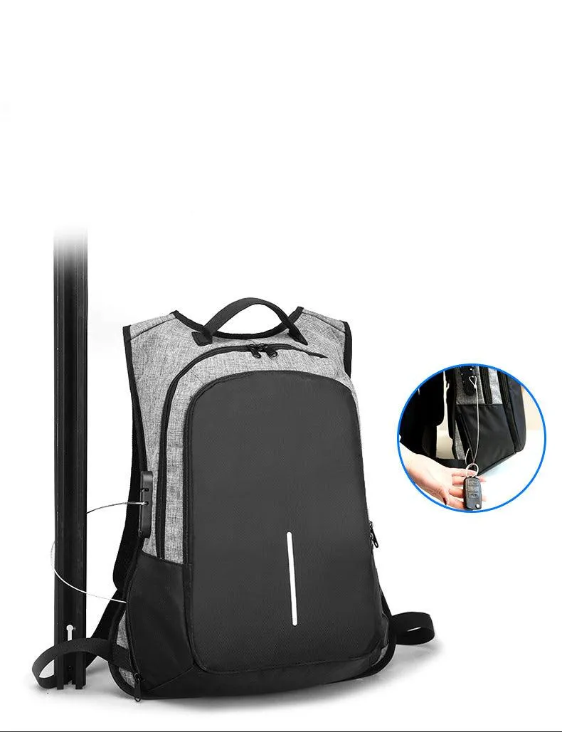 Anti-Theft College Backpack And Security Lock Grey Bag