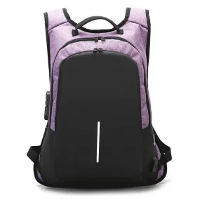 Anti-Theft College Backpack And Security Lock Purple Bag