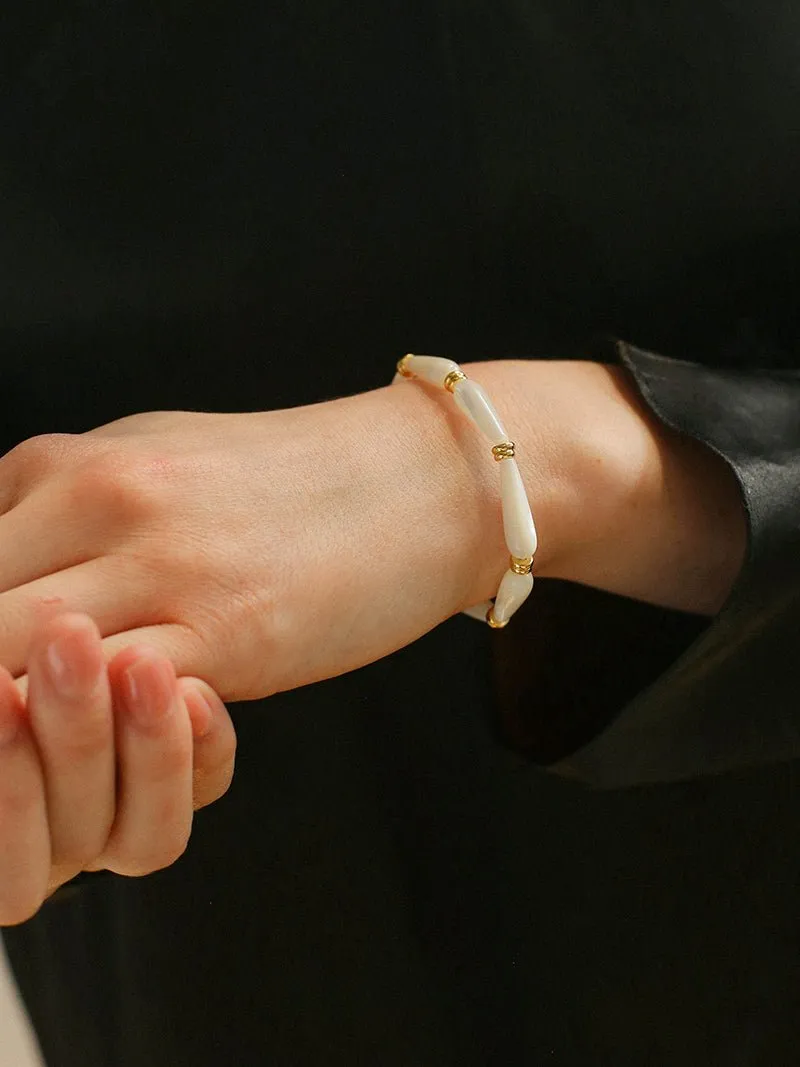 Artisanal White Mother-of-Pearl Beaded Bracelet