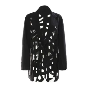 Asymmetric Laser Cutout Lapel Collar Single Breasted Oversized Blazer