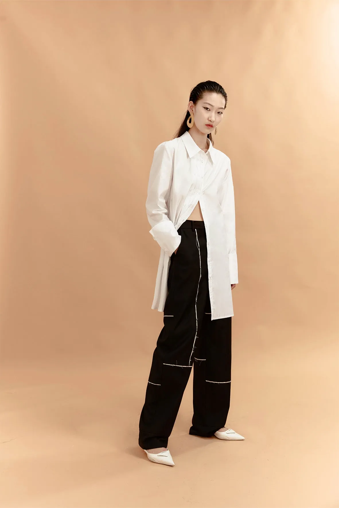 Asymmetric Linear-embellished Pants