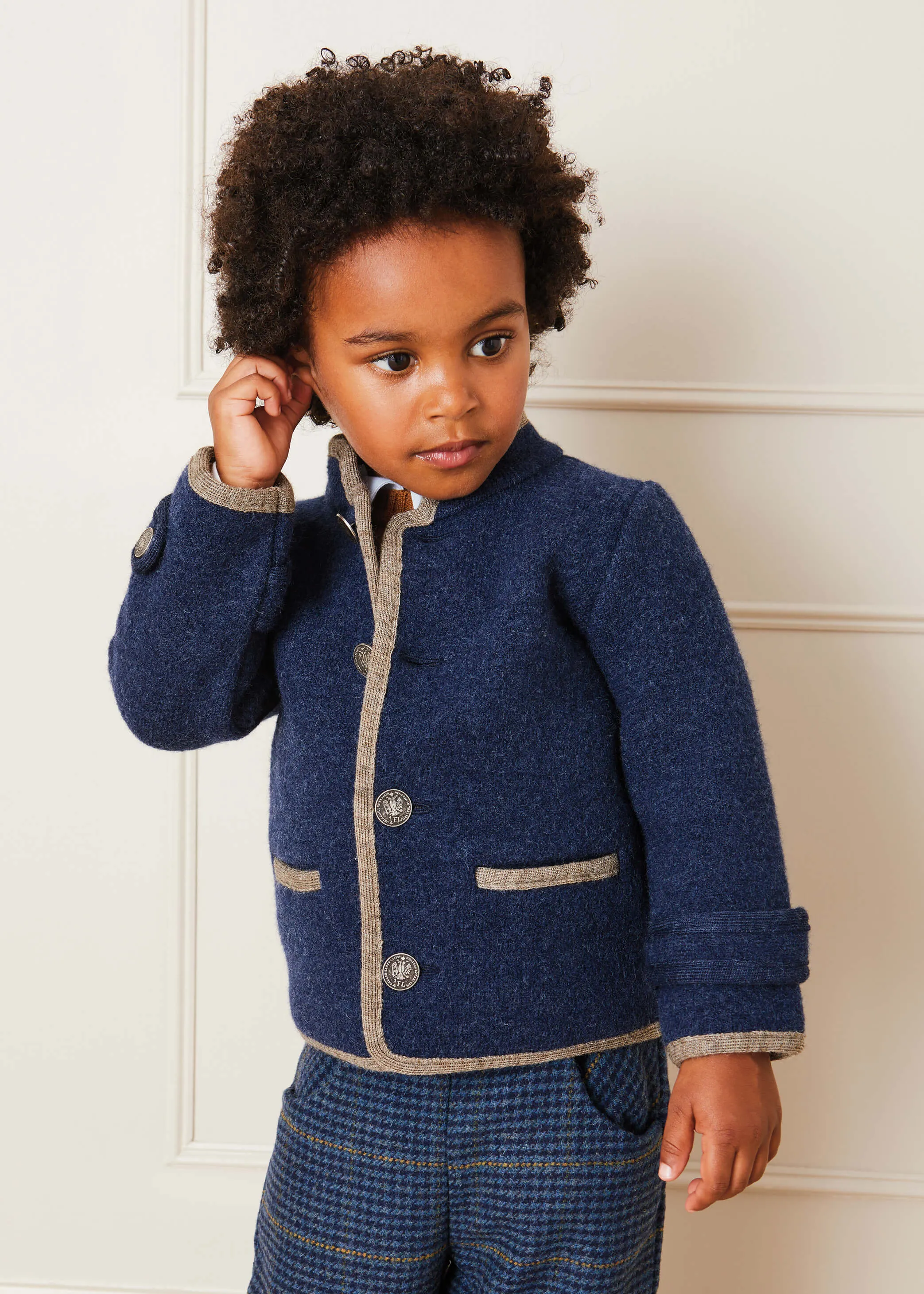 Austrian Single Breasted Contrast Trim Jacket in Blue (12mths-10yrs)