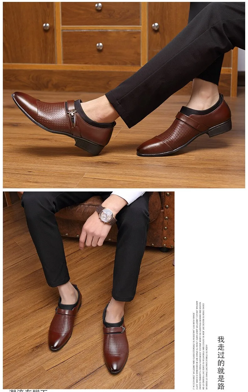 Autumn Men's Leather Slip-On Flat Oxford Pointed Toe Dress Smart Shoes