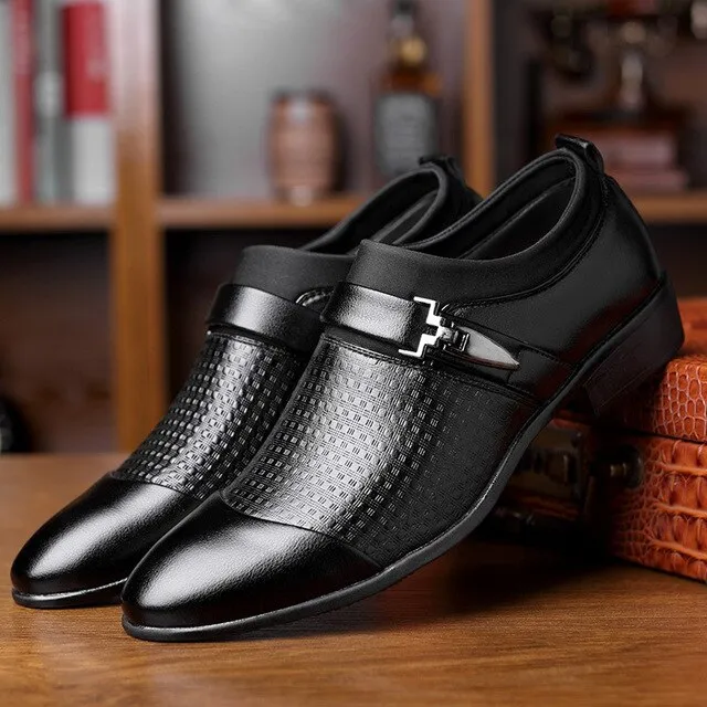 Autumn Men's Leather Slip-On Flat Oxford Pointed Toe Dress Smart Shoes