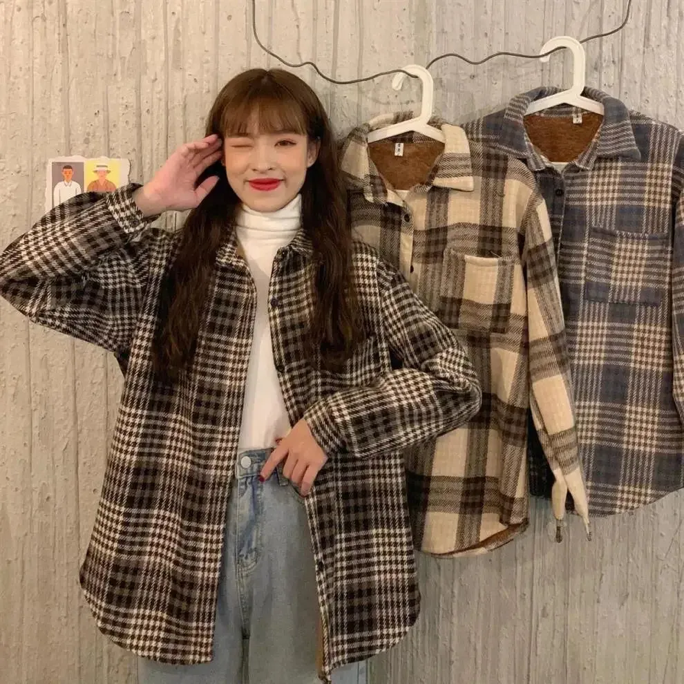 Autumn/Winter Thickened Fleece-Lined Plaid Shirt Women's Vintage HongKong Style Chic Loose-Fit Woolen Jacket Casual Top Winter