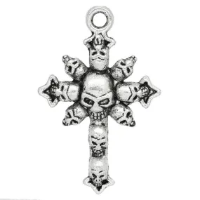 AVBeads Skeleton Skulls Cross Silver 43mm x 28mm Metal Charms 10pcs