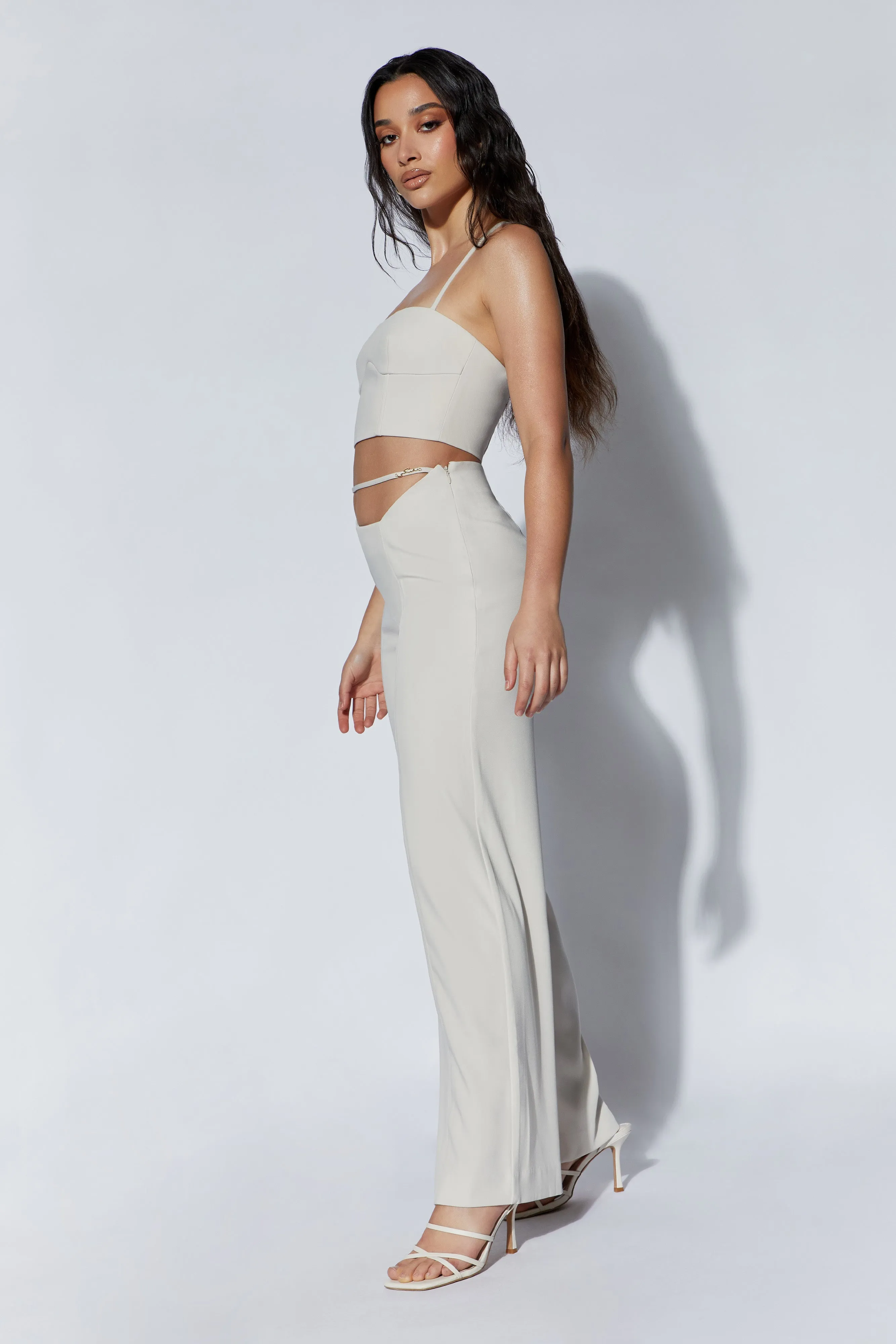 Bahar Mid Rise Wide Leg Strap Pant - Wheat