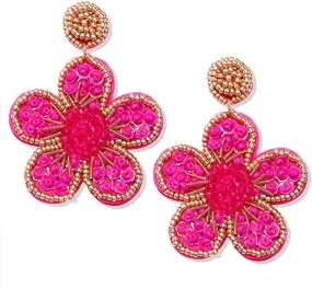 Beaded Drop Earrings in Fuchia