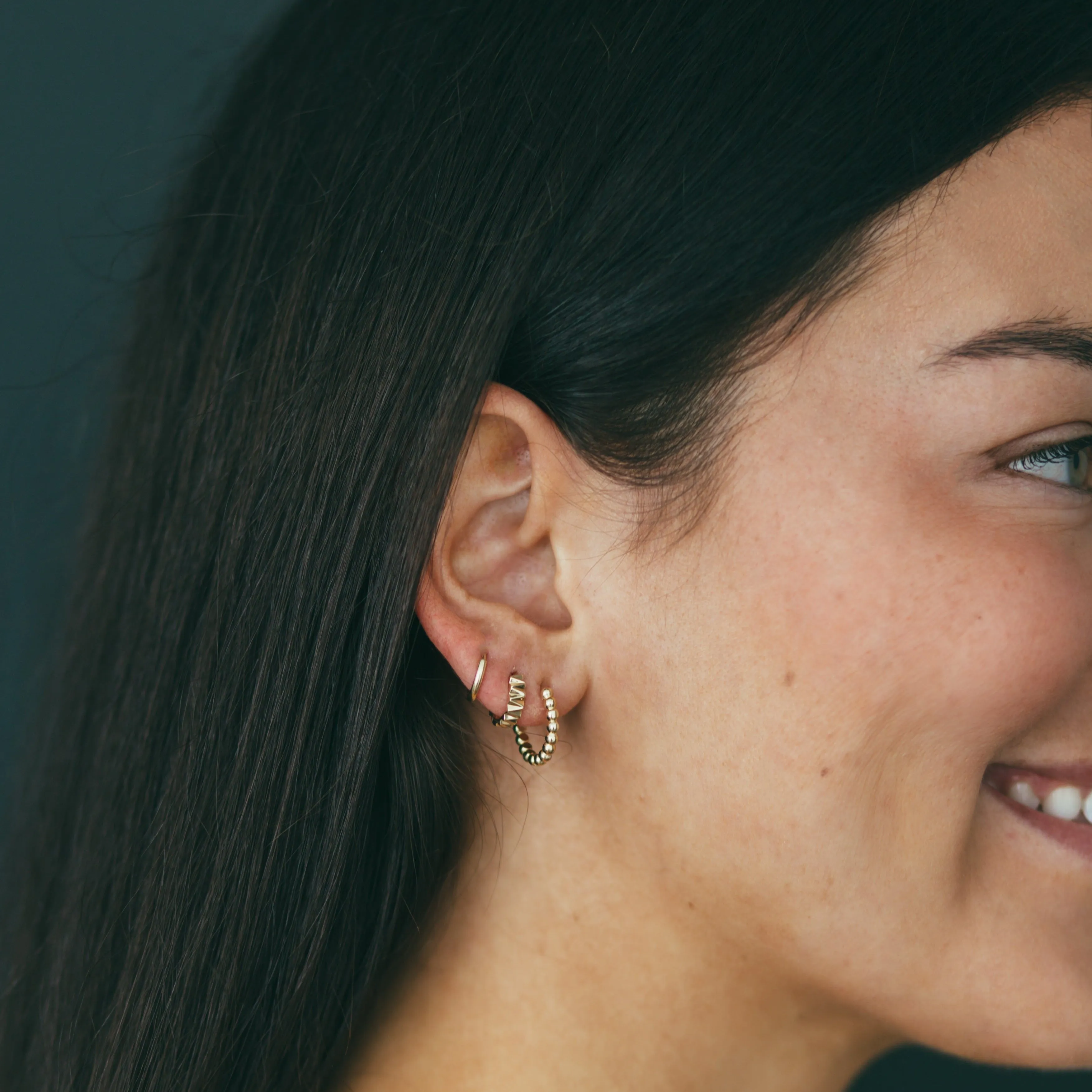 Beaded Gold Hoops