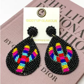 Beaded Multi-Color Cactus Earrings in Black