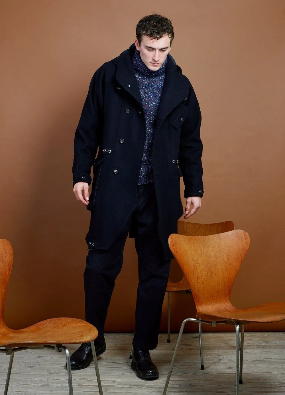 BJARNE | Long Wool Felt Parka | Classic Navy