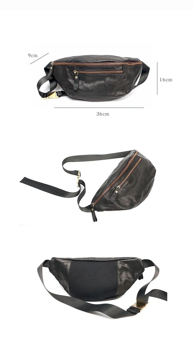 Black Casual Leather Mens Fanny Pack Brown Waist Bag Waist Pack Hip Bag Bum Pack For Men