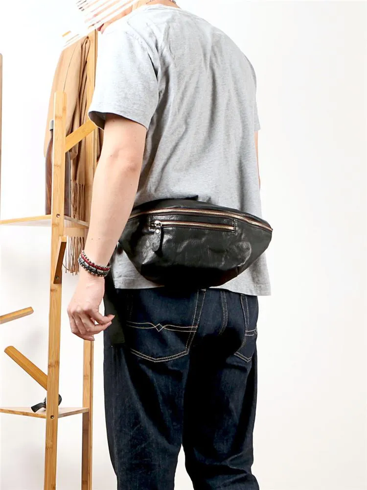 Black Casual Leather Mens Fanny Pack Brown Waist Bag Waist Pack Hip Bag Bum Pack For Men