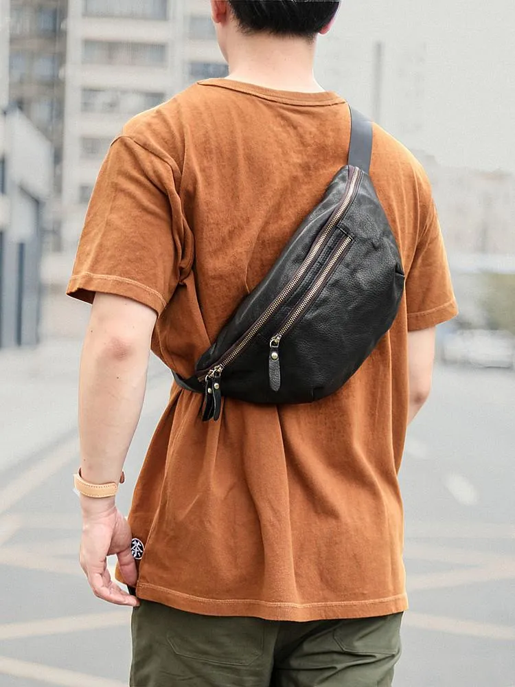 Black Casual Leather Mens Fanny Pack Brown Waist Bag Waist Pack Hip Bag Bum Pack For Men