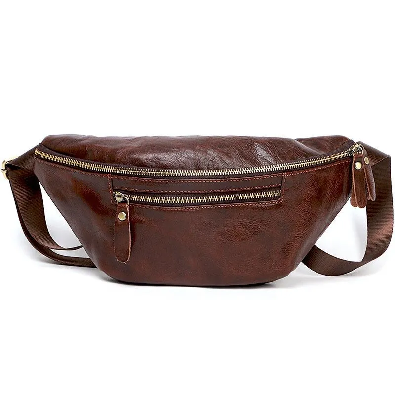 Black Casual Leather Mens Fanny Pack Brown Waist Bag Waist Pack Hip Bag Bum Pack For Men