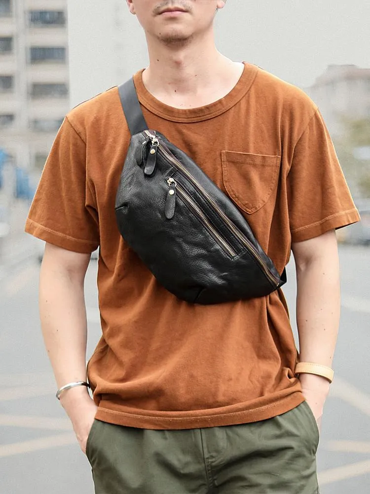 Black Casual Leather Mens Fanny Pack Brown Waist Bag Waist Pack Hip Bag Bum Pack For Men