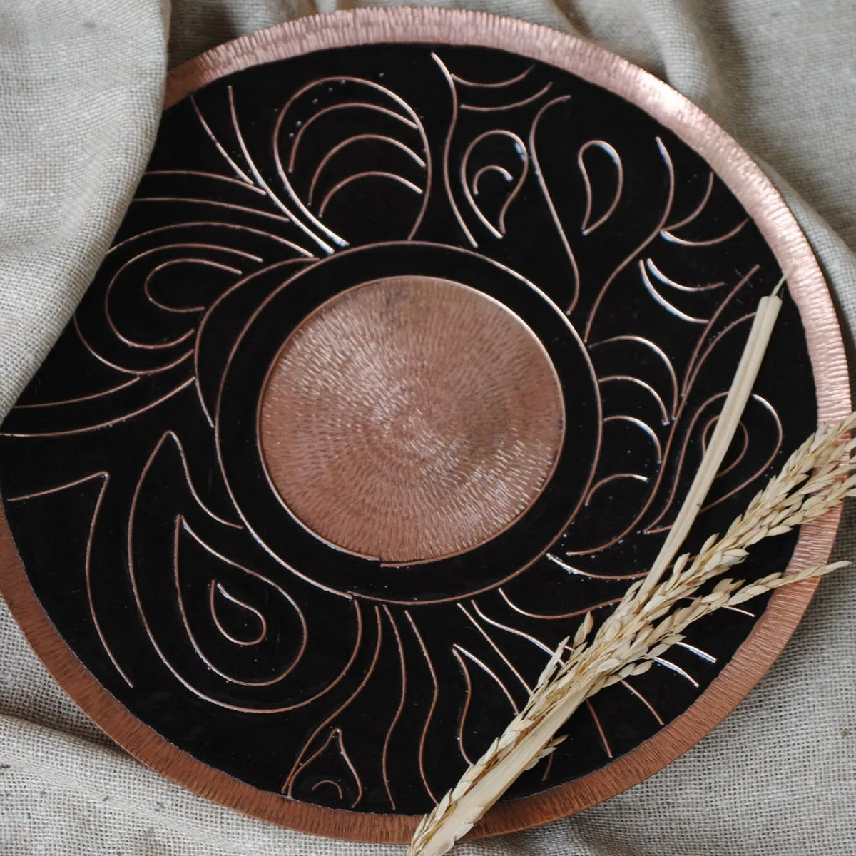 Black Handmade Copper Wallplate & Candle Holder