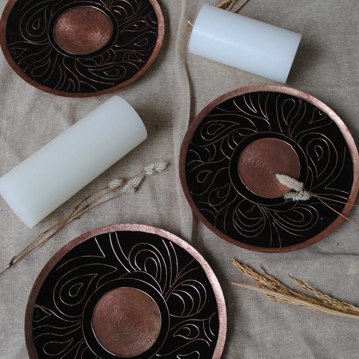 Black Handmade Copper Wallplate & Candle Holder