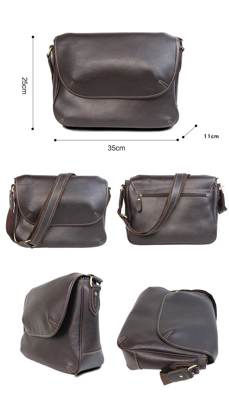 Black Leather Mens Casual 10'' Courier Bags Messenger Bags Dark Coffee Gray Postman Bag For Men