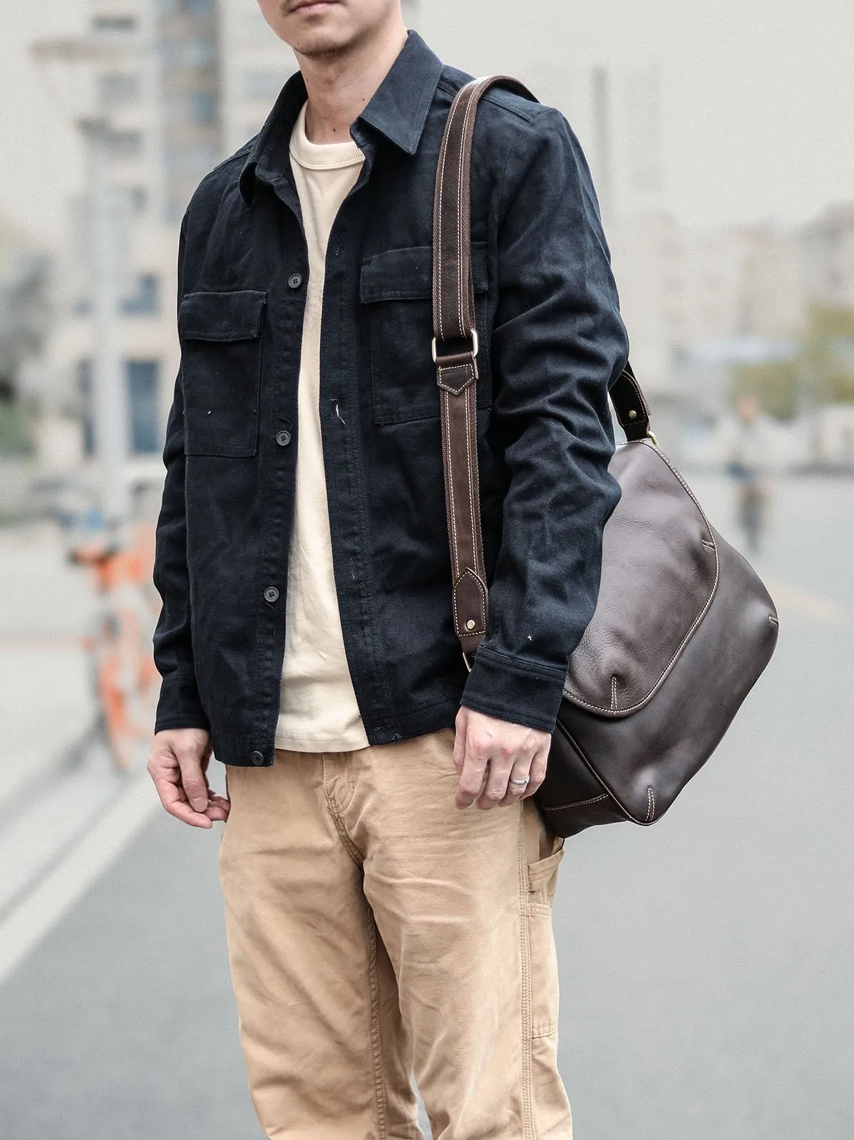 Black Leather Mens Casual 10'' Courier Bags Messenger Bags Dark Coffee Gray Postman Bag For Men