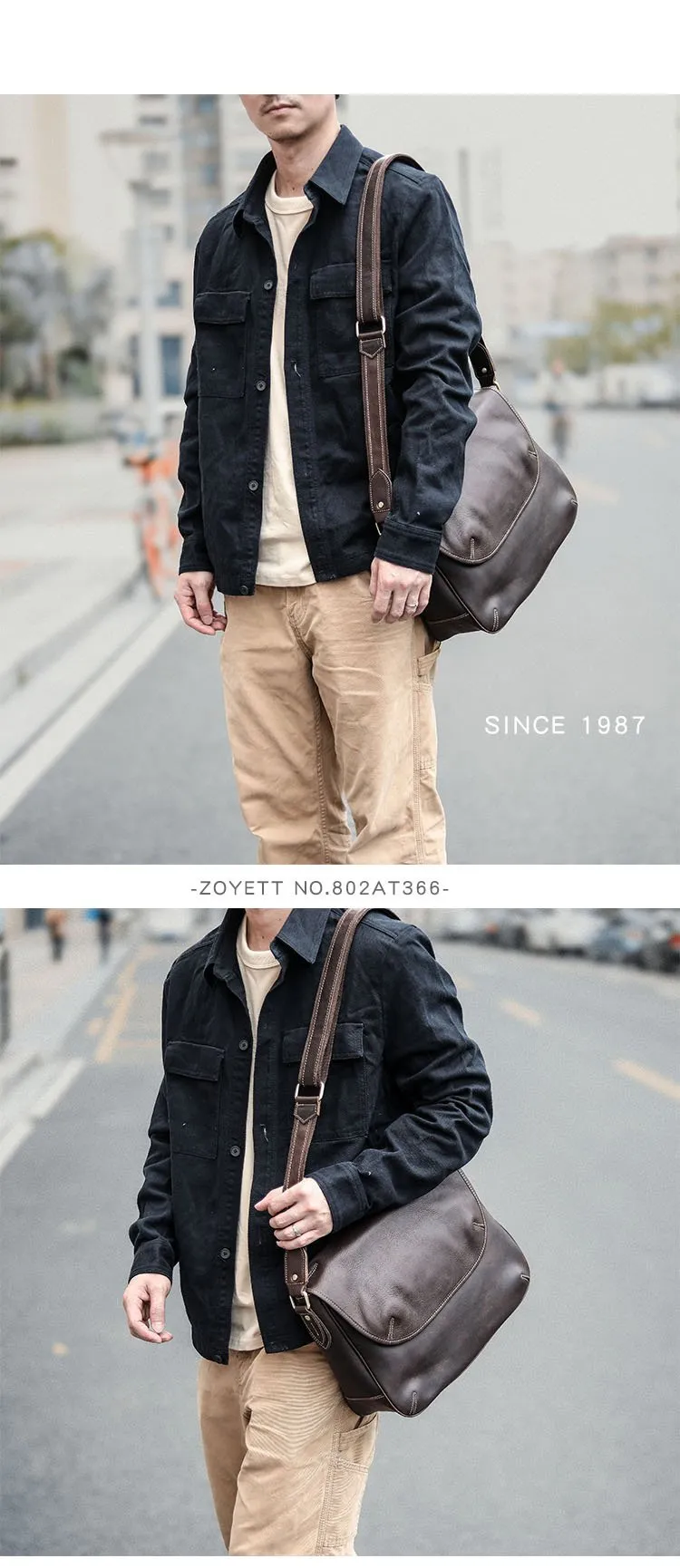 Black Leather Mens Casual 10'' Courier Bags Messenger Bags Dark Coffee Gray Postman Bag For Men