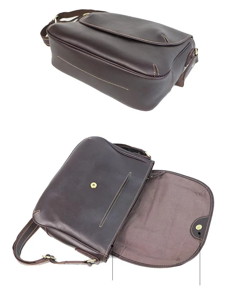 Black Leather Mens Casual 10'' Courier Bags Messenger Bags Dark Coffee Gray Postman Bag For Men