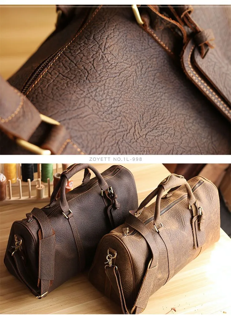 Black Leather Mens Casual Large Travel Bags Shoulder Weekender Bags Brown Duffle Bag For Men