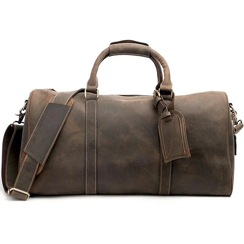 Black Leather Mens Casual Large Travel Bags Shoulder Weekender Bags Brown Duffle Bag For Men