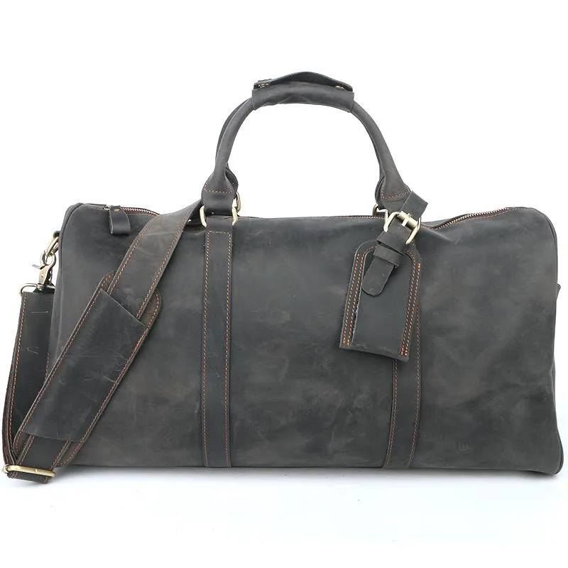 Black Leather Mens Casual Large Travel Bags Shoulder Weekender Bags Brown Duffle Bag For Men