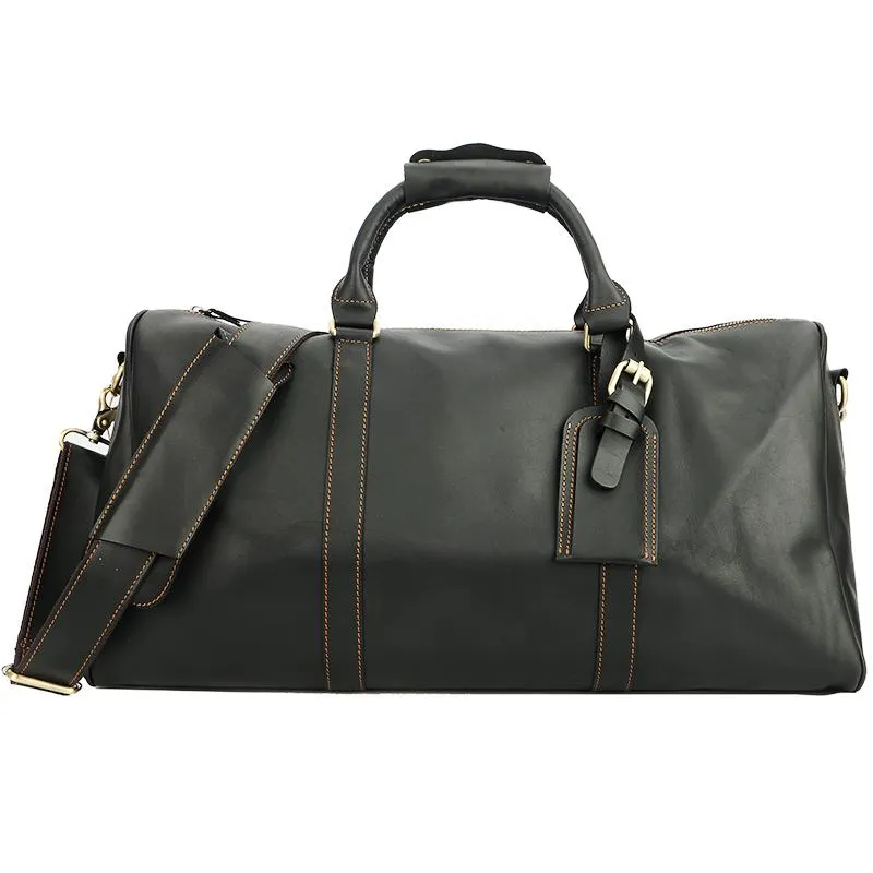 Black Leather Mens Casual Large Travel Bags Shoulder Weekender Bags Brown Duffle Bag For Men