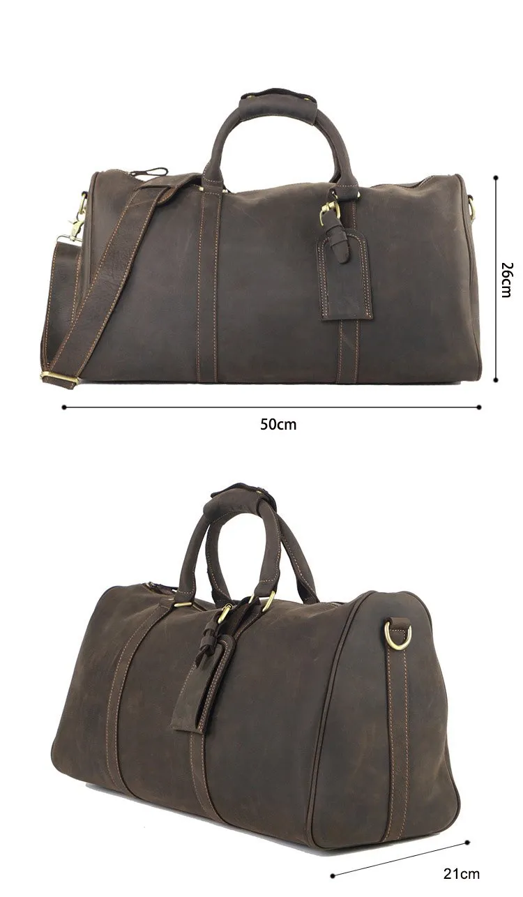 Black Leather Mens Casual Large Travel Bags Shoulder Weekender Bags Brown Duffle Bag For Men